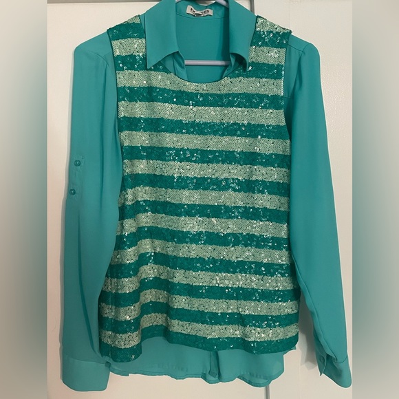 JCrew sequin tank top Aqua turquoise blue Tiffany blue cute layering piece - Picture 6 of 6